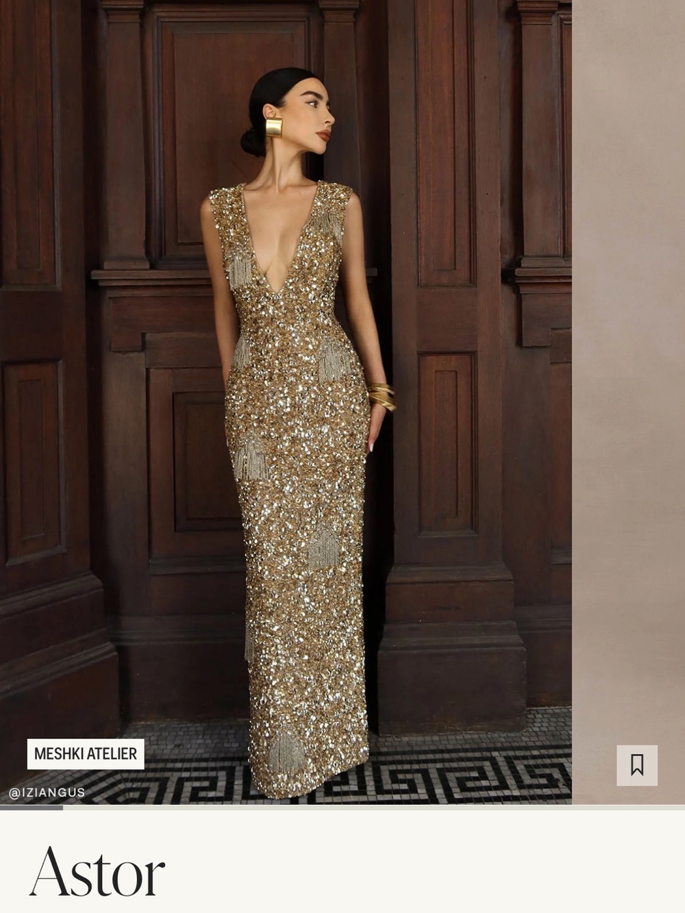 Meshki Gold Sequin Plunge Evening Gown
